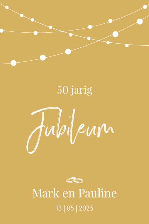 Jubileumkaart met slinger en ringen voor 50 jaar